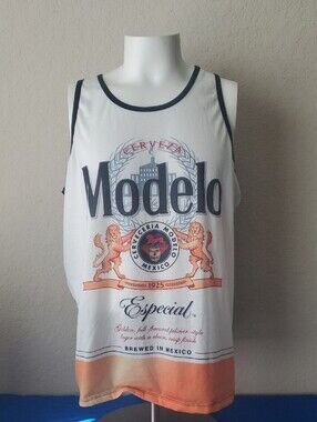 Modelo Especial Beer Tank Top Men’s XL White Graphic Ringer Sleeveless Shirt